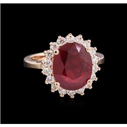 5.23ct Ruby and Diamond Ring - 14KT Rose Gold