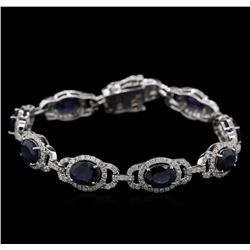 12.65ctw Blue Sapphire and Diamond Bracelet - 14KT White Gold