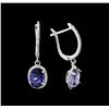 Image 2 : 3.91ctw Tanzanite and Diamond Dangle Earrings - 14KT White Gold
