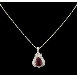 10.67ct Ruby and Diamond Pendant With Chain - 14KT Two-Tone Gold