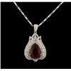 Image 2 : 10.67ct Ruby and Diamond Pendant With Chain - 14KT Two-Tone Gold