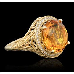 14KT Yellow Gold 7.67ct Quartz and Diamond Ring