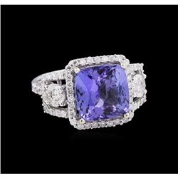 4.95ct Tanzanite and Diamond Ring - 14KT White Gold