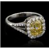 Image 1 : 2.59ctw Fancy Yellow Diamond Ring - Platinum