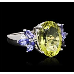 10KT White Gold 6.00ct Lemon Quartz and Tanzanite Ring