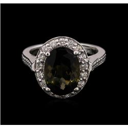 4.35ct Green Tourmaline and Diamond Ring - 14KT White Gold