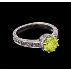 GIA Certified 2.09ctw Fancy Green Yellow Diamond Ring - 14KT White Gold