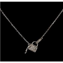 0.16ctw Diamond Lock and Key Pendant With Chain - 14KT White Gold