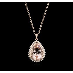 24.32ct Morganite and Diamond Pendant With Chain - 14KT Rose Gold