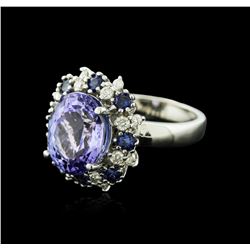 14KT White Gold 5.88ct Tanzanite, Sapphire and Diamond Ring