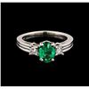 Image 2 : 1.22ct Emerald and Diamond Ring - Platinum