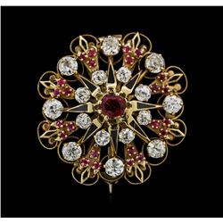 2.00ctw Ruby and Diamond Pendant/Pin - 14KT Yellow Gold