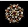 Image 1 : 2.00ctw Ruby and Diamond Pendant/Pin - 14KT Yellow Gold