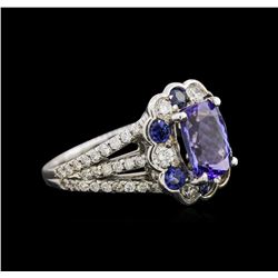 2.08ct Tanzanite, Blue Sapphire and Diamond Ring - 14KT White Gold