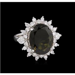 5.44ct Green Tourmaline and Diamond - Ring - 14KT White Gold