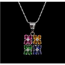 2.00ctw Multi Sapphire and Diamond Pendant With Chain - 14KT White Gold