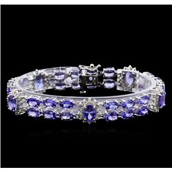 24.48ctw Tanzanite and Diamond Bracelet - 14KT White Gold