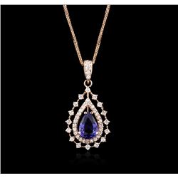 14KT Rose Gold 1.99ct Tanzanite and Diamond Pendant With Chain