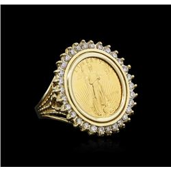 14KT Yellow Gold 0.37ctw Diamond Coin Ring