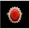 Image 2 : 6.80ct Coral and Diamond Ring - 14KT Yellow Gold