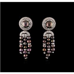 Pearl and Diamond Earrings - 18KT White Gold