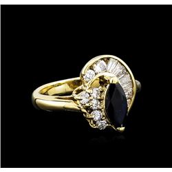 1.00ct Blue Sapphire and Diamond Ring - 14KT Yellow Gold