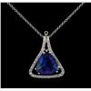 Image 1 : 8.38ct Tanzanite and Diamond Pendant With Chain - 14KT White Gold