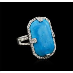 14KT White Gold Turquoise and Diamond Ring