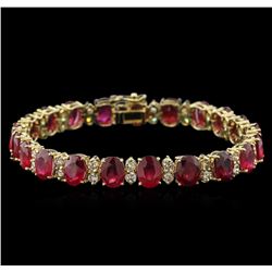 38.40ctw Ruby and Diamond Bracelet - 14KT Yellow Gold