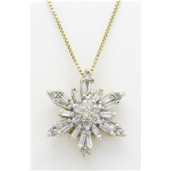 0.75ctw Diamond Snowflake Pendant With Chain - 14KT Yellow Gold