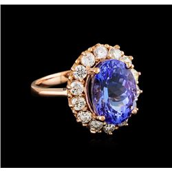 6.96ct Tanzanite and Diamond Ring - 14KT Rose Gold