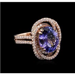 4.25ct Tanzanite and Diamond Ring - 14KT Rose Gold