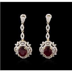 6.69ctw Ruby and Diamond Earrings - 14KT Yellow Gold