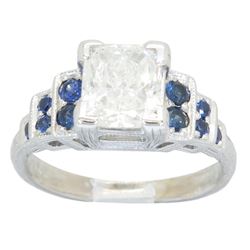 1.40ctw Diamond and Sapphire Ring - 14KT White Gold