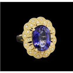 14KT Yellow Gold 7.38ct Tanzanite and Diamond Ring