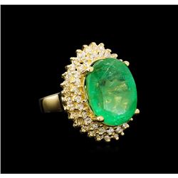 GIA Cert 11.91ct Emerald and Diamond Ring - 14KT Yellow Gold