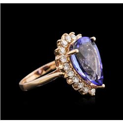 7.52ct Tanzanite and Diamond Ring - 14KT Rose Gold