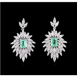 1.97ctw Emerald and Diamond Earrings - 14KT White Gold