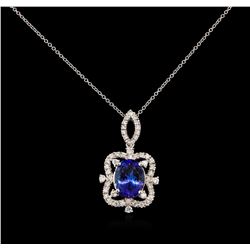 5.17ct Tanzanite and Diamond Pendant With Chain - 14KT White Gold