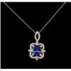 Image 1 : 5.17ct Tanzanite and Diamond Pendant With Chain - 14KT White Gold