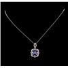 Image 2 : 5.17ct Tanzanite and Diamond Pendant With Chain - 14KT White Gold