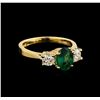 Image 1 : 1.15ct Emerald and Diamond Ring - 14KT Yellow Gold