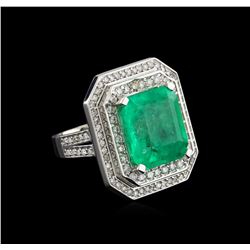 GIA Cert 14.97ct Emerald and Diamond Ring - 14KT White Gold