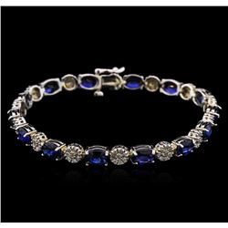 12.82ctw Sapphire and Diamond Bracelet - 14KT White Gold