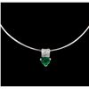 Image 1 : 3.02ct Emerald and Diamond Pendant - 18KT White Gold