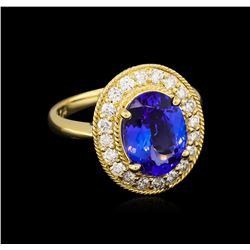 3.47ct Tanzanite and Diamond Ring - 14KT Yellow Gold