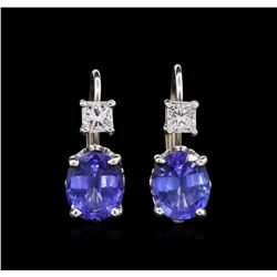 4.14ctw Tanzanite and Diamond Earrings - 14KT White Gold