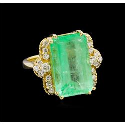 GIA Cert 12.00ct Emerald and Diamond Ring - 14KT Yellow Gold