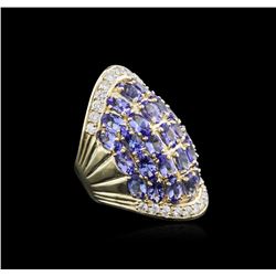 14KT Yellow Gold 7.21ctw Tanzanite and Diamond Ring