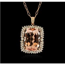 14KT Rose Gold 36.51ct Morganite and Diamond Pendant With Chain